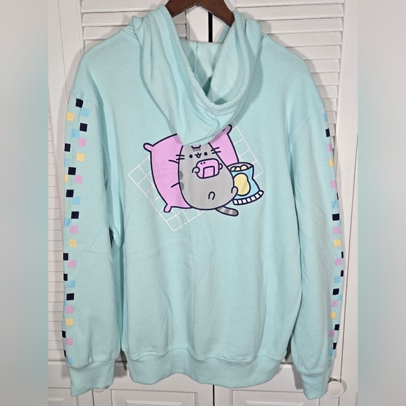 Pusheen Gamer Graphic Zip Up Long Sleeve Exclusive Mint Green Hoodie Sz L - Picture 5 of 5